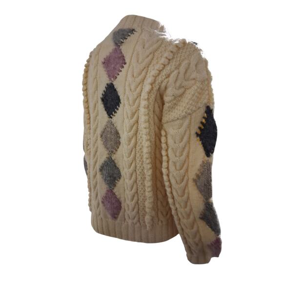 Vtg Standun Womens L Hand Knit Chunky Wool Ireland Fisherman Grandpa Sweater - Picture 9 of 12